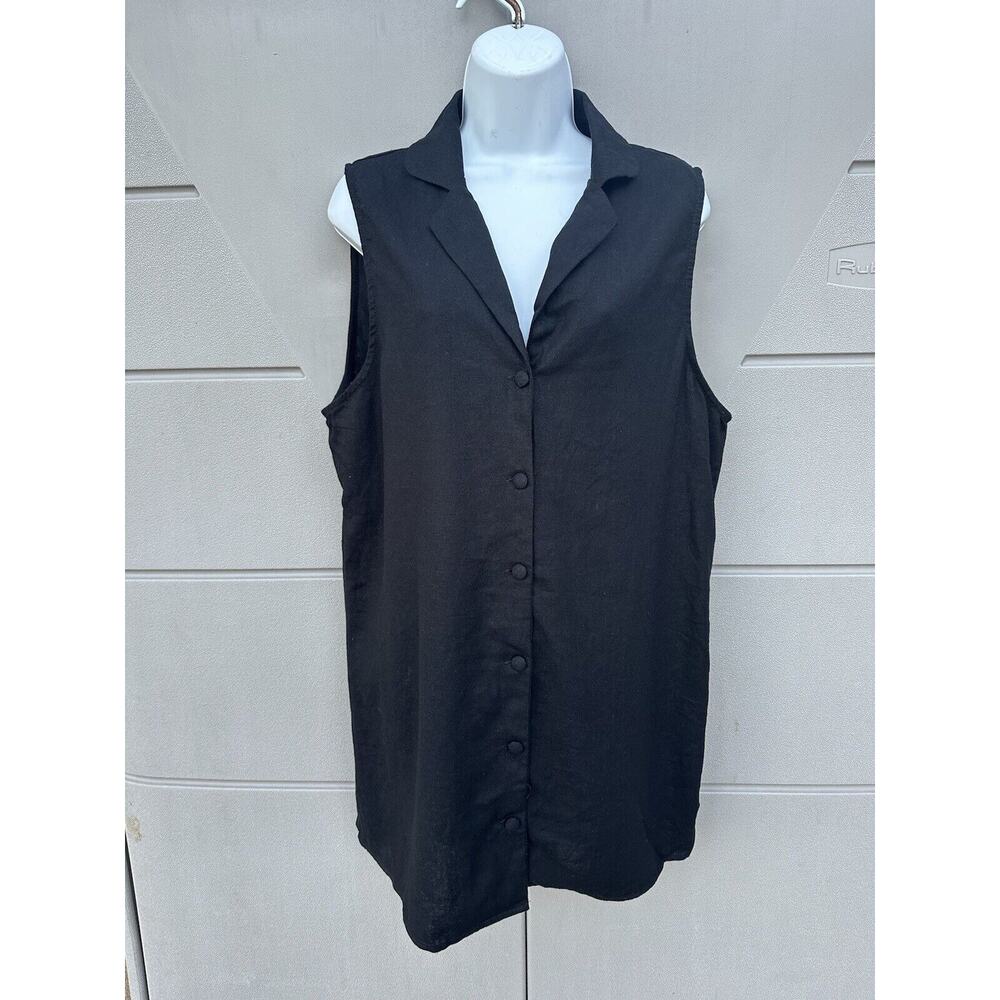 CottonOn Black Sleeveless Button Down Collared Shirt Dress Lagenlook Oversized S